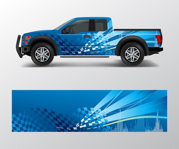 Truck and car graphic background wrap and vinyl sticker design vector