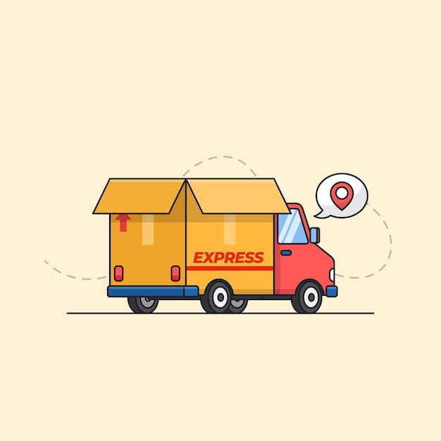 truck car with cardboard paper box for express shipping delivery service transportation illustration