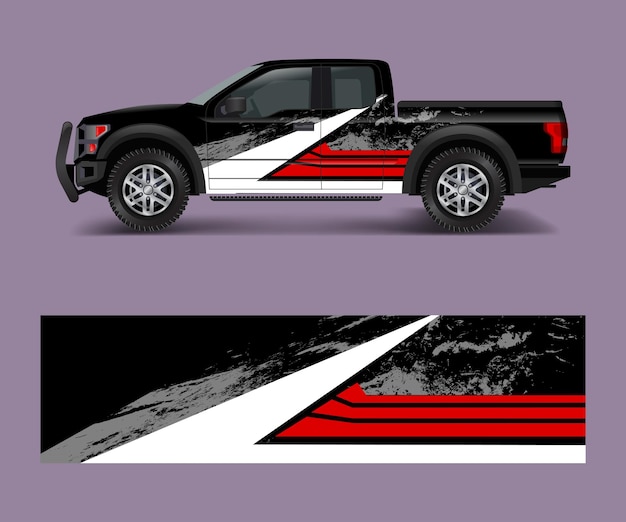 Truck and cargo van wrap vector Car decal wrap design Graphic abstract stripe designs for vehicle race offroad adventure and livery car