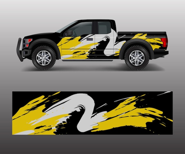 Truck and cargo van wrap vector Car decal wrap design Graphic abstract stripe designs for vehicle race offroad adventure and livery car