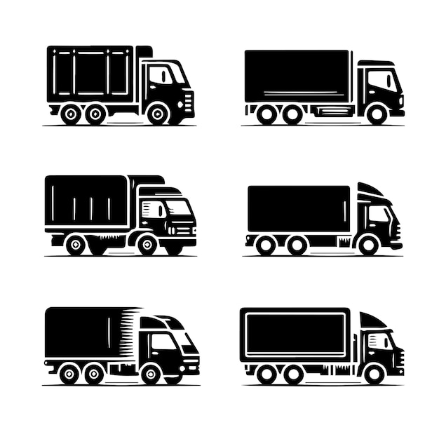 Vector truck collection with a simple silhouette style