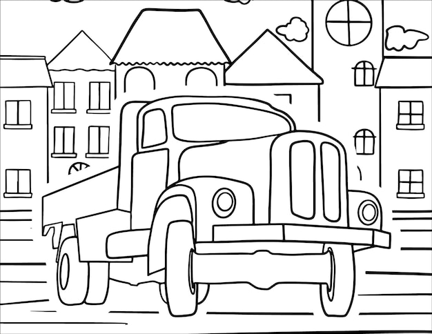 Truck Coloring Page for Kids Vector Line Drawing Vehicle