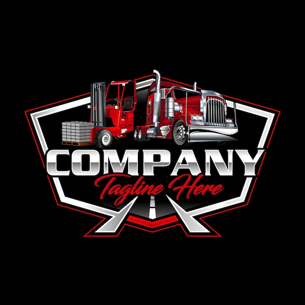 Truck company logo Truck logo concept with bold badge emblem in red color for construction and automotive companies Ready made logo template set isolated vector