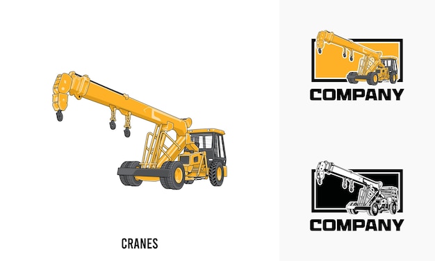 Truck Crane heavy equipment illustration Truck Crane heavy equipment Logo Badge Template vector