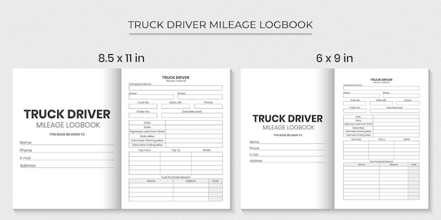 Truck Driver Mileage Logbook Design