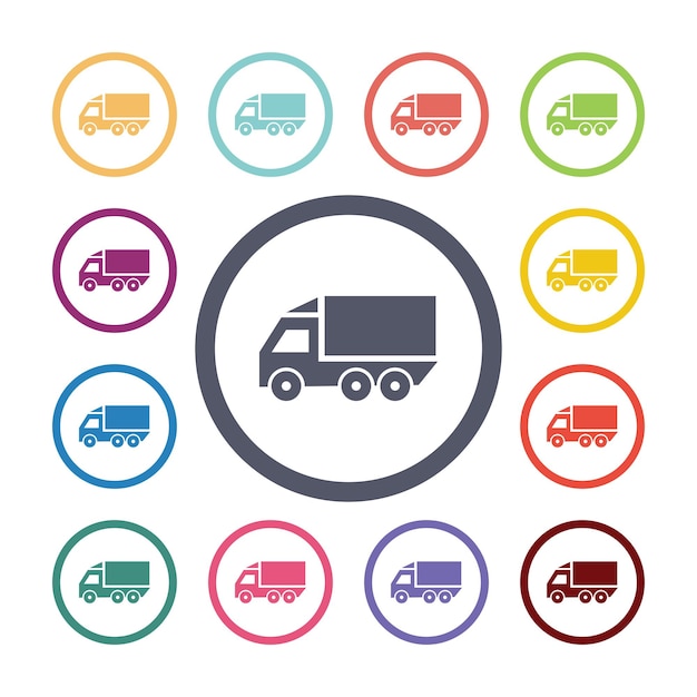 Truck flat icons set