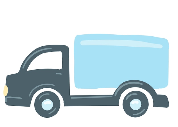 The truck is blue isolated car hand drawn cartoon style vector illustration transportation of goods