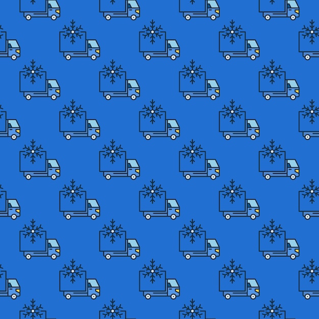 Truck Refrigerator and Snowflake vector blue seamless pattern