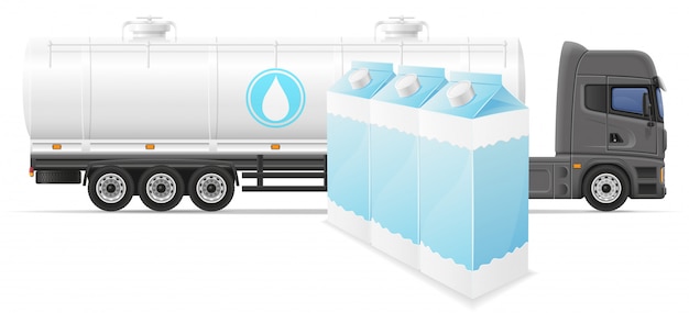 Truck semi trailer delivery and transportation of milk concept vector illustration