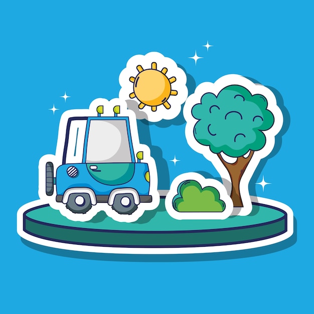 Truck transportation with sun and tree patches