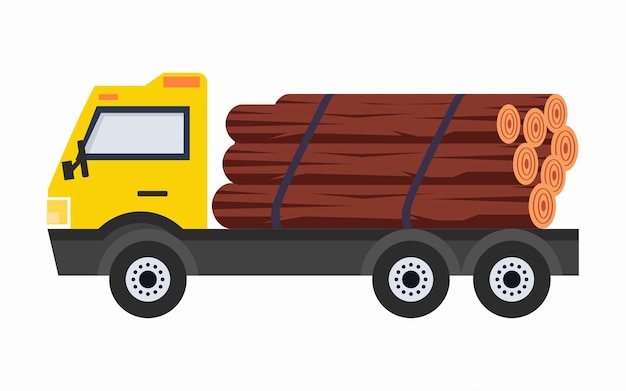 Truck transports wood. side view of truck. Flat vector illustration