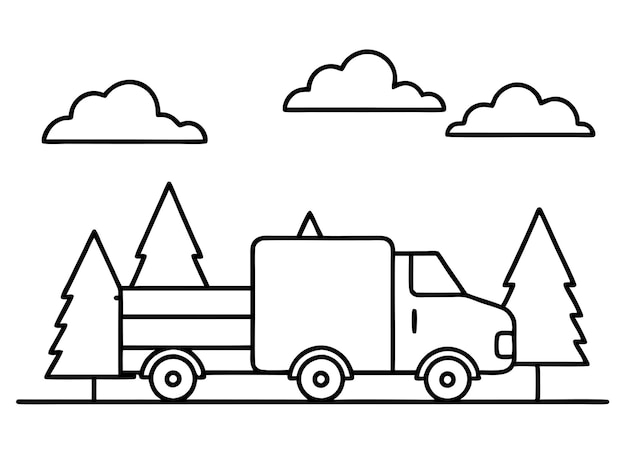 a truck with trees on it and a truck with a forest in the background