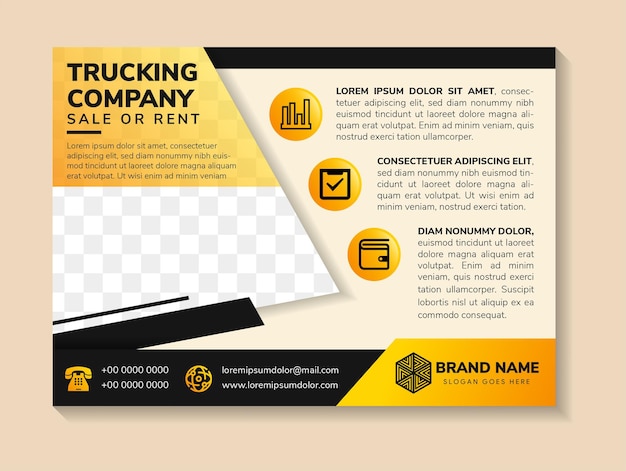 trucking company sale or rent headline of cover template for transportation brochure design flyer