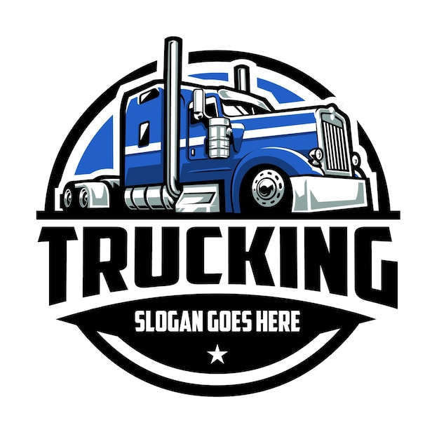 Trucking semi truck, 18 wheeler circle emblem logo. Best for trucking and freight related industry