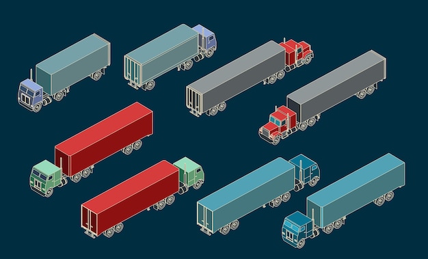 Trucks and Trailers isometric Set