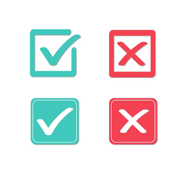 True and false flat icons Green check mark and red cross