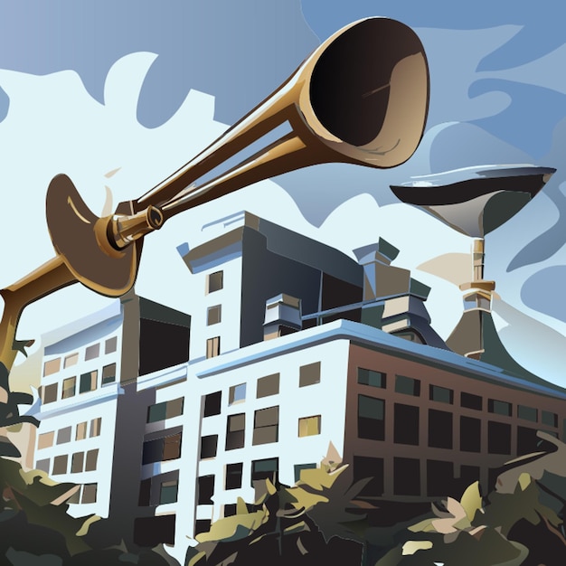 Vector trumpet on the hospital with wind power vector illustration