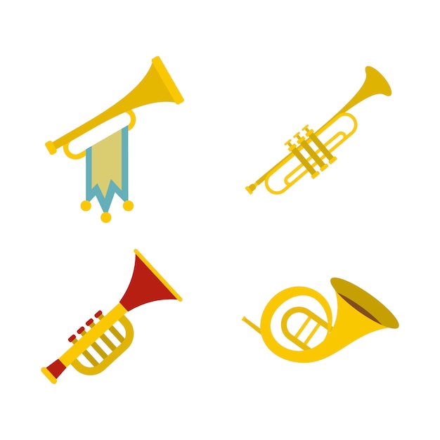 Trumpet icon set. Flat set of trumpet vector icons collection isolated