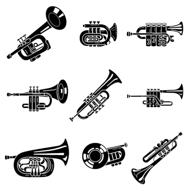 Trumpet icons set, simple style