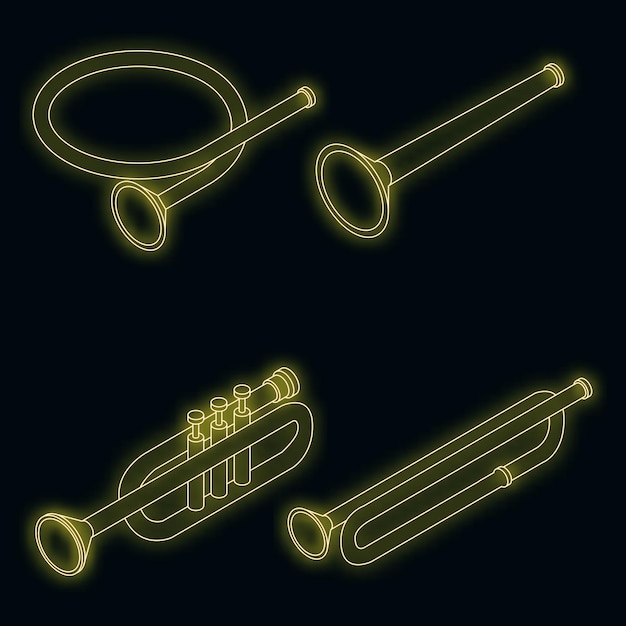 Trumpet icons set vector neon