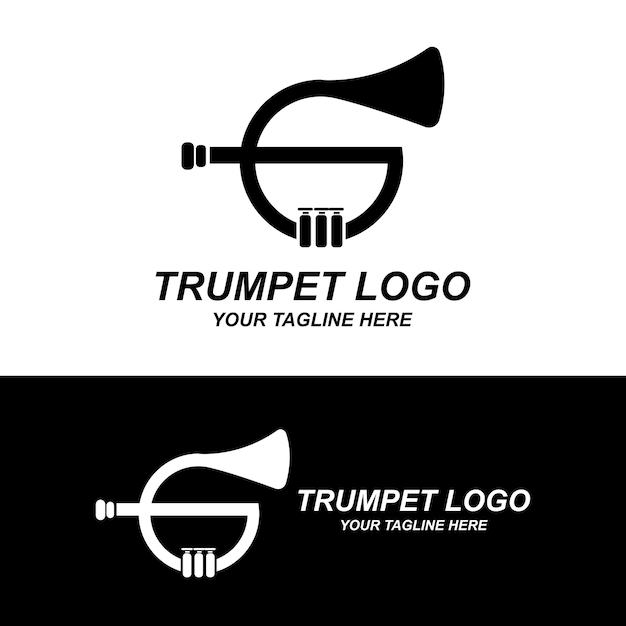 Trumpet logo design generate melody musical instrument vector sketch illustration