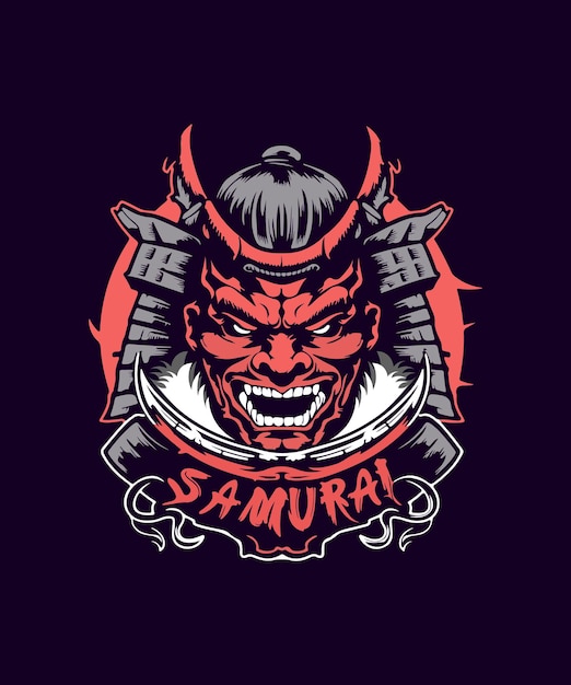 Vector tshirt demon oni samurai vector japanese samurai warrior design illustration