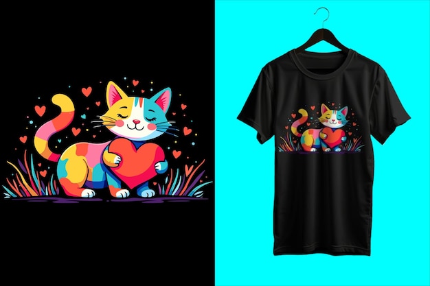 Tshirt design of a cat with a heart