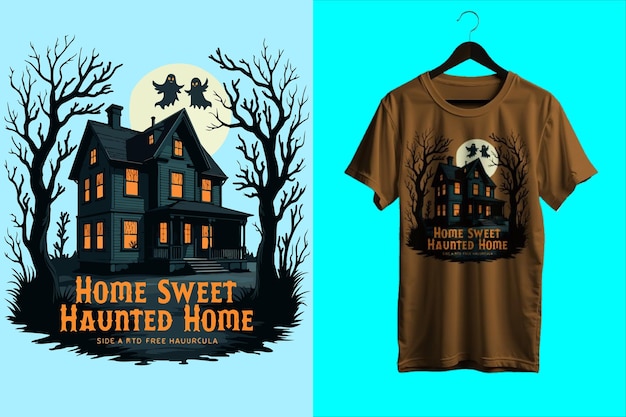 Vector tshirt design featuring a classic haunted house