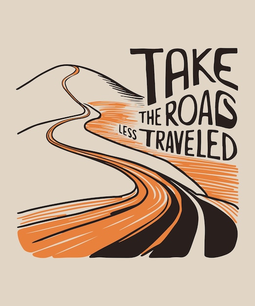 Vector tshirt design featuring a hill with a curved road towards a breathtaking landscape