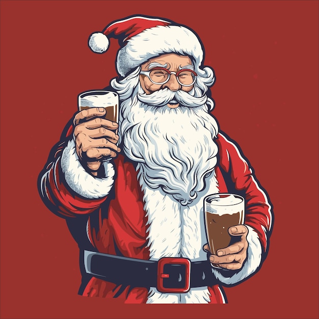 Tshirt design funny santa claus drinking beer christmas theme