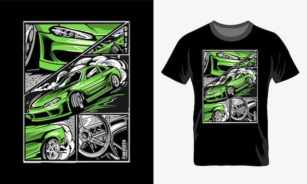 Tshirt design of an illustration of a Japanese highperformance sports car