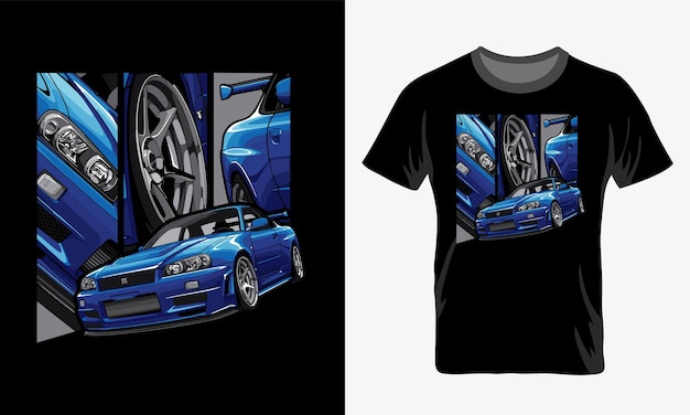 Tshirt design of an Illustration of a Japanese performance car