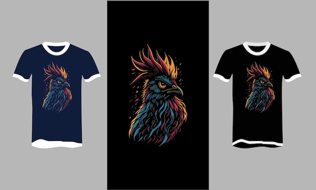 Tshirt design template of Colorful Rooster pop art style vector illustration