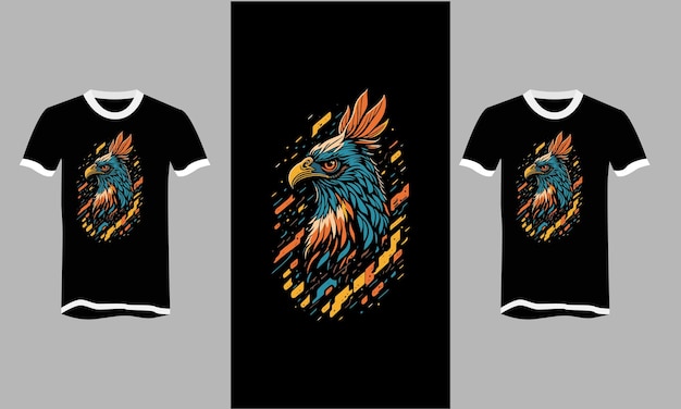 Tshirt design template of Colorful Rooster pop art style vector illustration