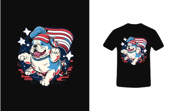 tshirt design with a bulldog wearing a flag