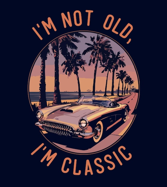 a tshirt design with a vintage car with a palm tree on the top