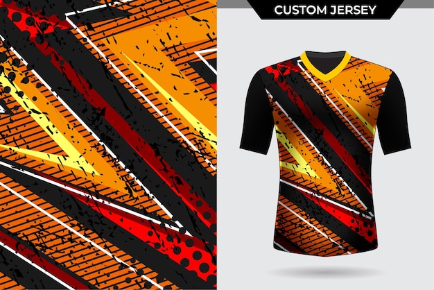 Tshirt jersey template modern rustic red orange and yellow with line pattern