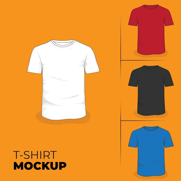 Tshirt mockup design in white red black and blue color from front view design