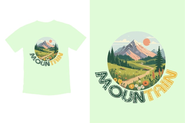 Tshirt print design with mountains and forest Vector illustration