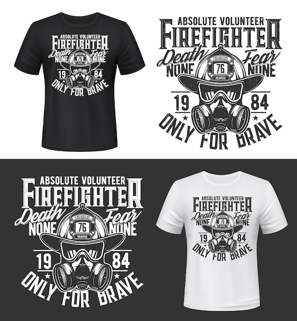 Tshirt print with firefighters equipment gas mask