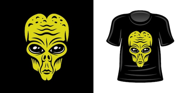 Tshirt print with green alien head vector apparel design template