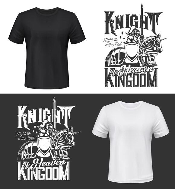 Vector tshirt print with knight riding horse with sword