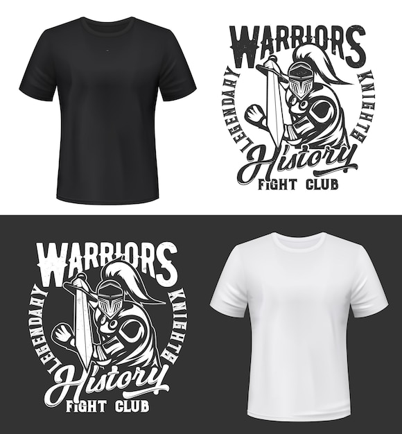 Vector tshirt print with knight and sword vector mockup