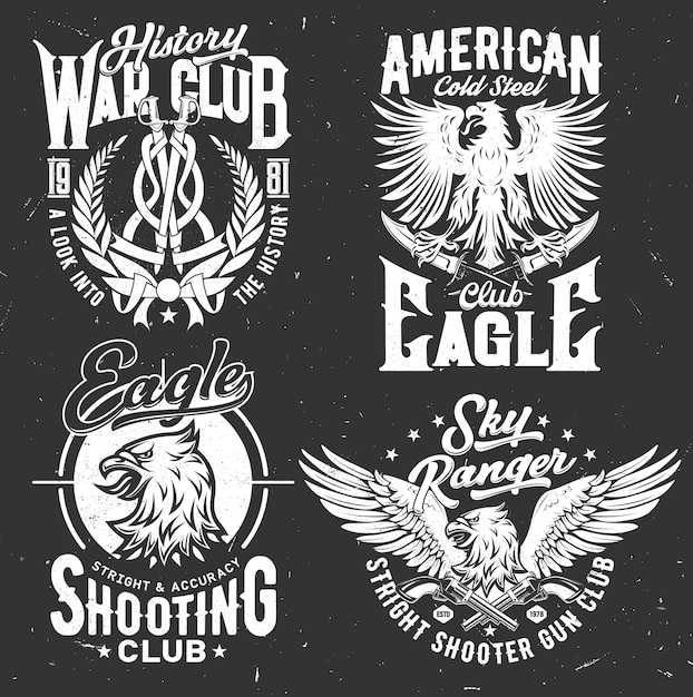 Tshirt prints with eagles and weapon vector mascot