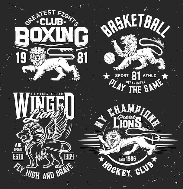 Tshirt prints with heraldic lions vector mascots