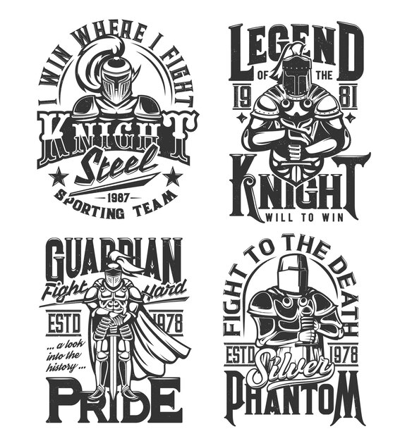 Vector tshirt prints with knight and sword vector mascots