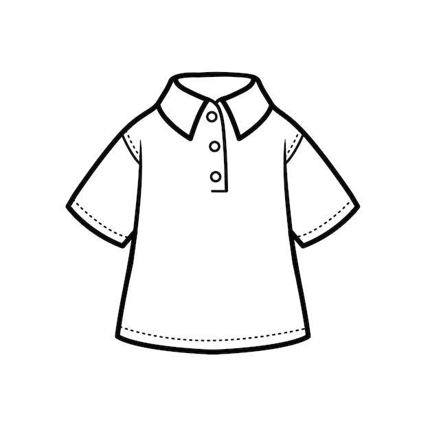 Tshirt short sleeve collar for girl outline for coloring on a white background