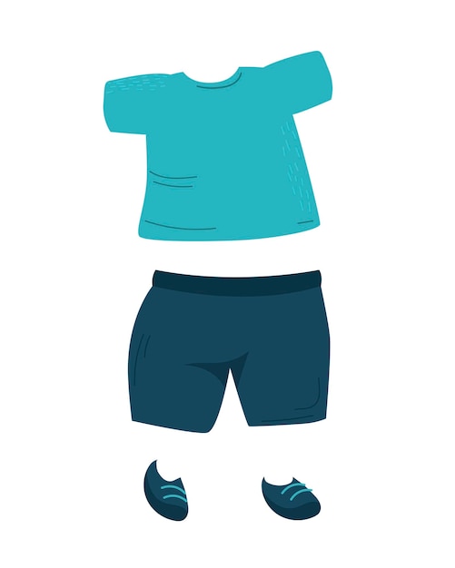 Tshirt shorts and boots a set of childrens clothes for a boy isolated vector illustration in cartoon