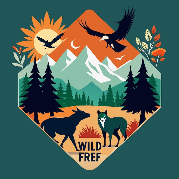 Tshirt sticker of Wild and Free Channel your inner adventurer with a design featuring majestic