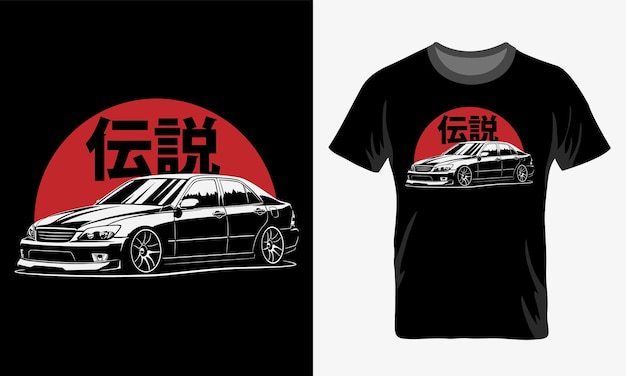 A Tshirt that has a japanese car on it